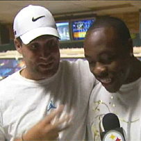 Ben and Dennis Dixon during a day of bowling. From the video.