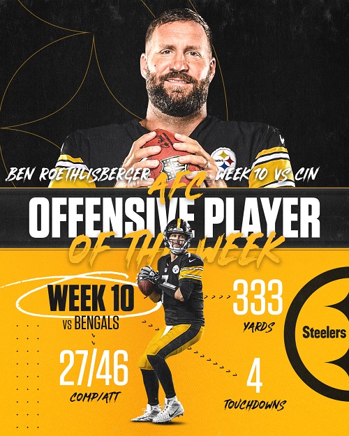 Ben Roethlisberger Named AFC Offensive Player of the Week